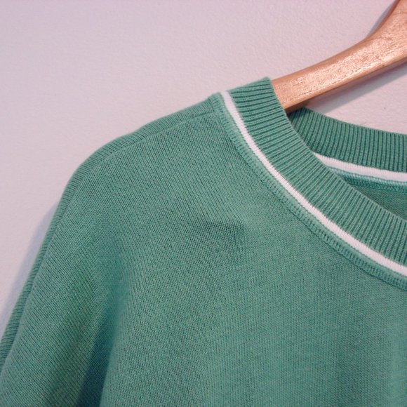 Tommy Hilfiger Green Knit Tunic Sweater Top Sporty White Stripe Rounded Hem XL - Picture 5 of 12